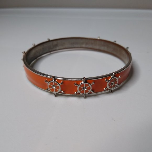 Vintage Orange Enamel Ship Helm Metal Bangle - Picture 6 of 15